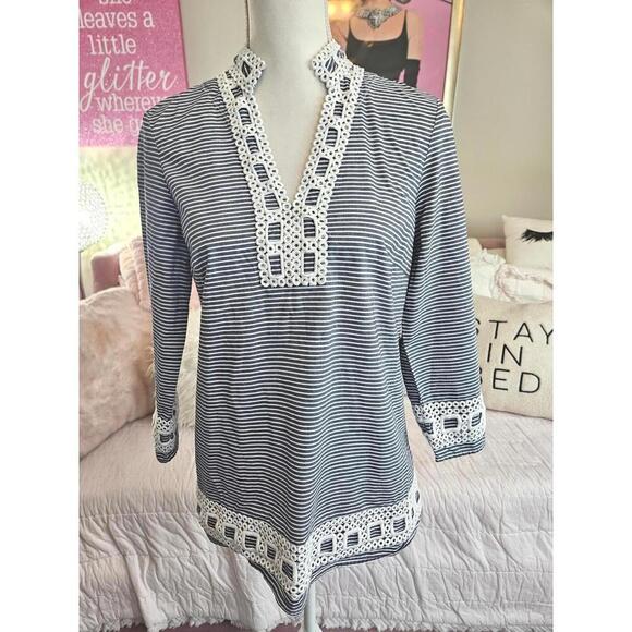 Preston & York Tops - Preston & York Beautiful Striped Tunic with Lace Detail #151